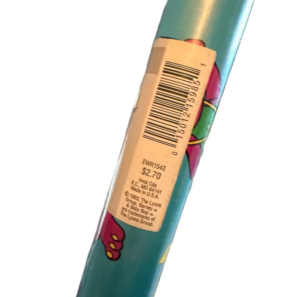 Vintage 1993 Hallmark Barney & Baby Bop Gift Wrap 15 Sq Ft New Sealed 90s Retro